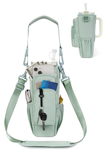 sportsnew 40oz Water Bottle Carrier Bag, Insulated Tumbler Holder with Phone Pocket & Adjustable Strap, Compatible with Stanley Cup, Leak-Resistant Bottle Pouch with Straw Cover