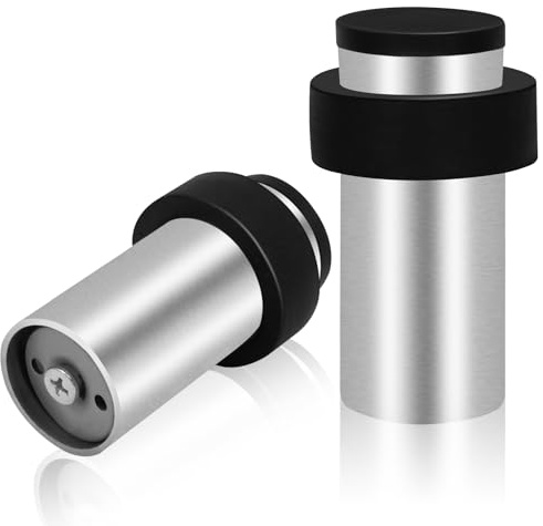 Door Stoppers, 125mm Stainless Steel Door Stops, Wall Floor Mounted Door Stopper with Rubber Bumper, Door Stop Indoor Outdoor, Doorstop for Heavy Door (Silver, 2 Pack)