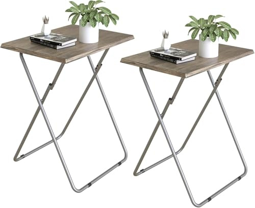 Small Folding Table, Folding Coffee Tables, Side Table 2 Set, TV Tray Table | Foldable Tables, Outdoor Camping Table, Sofa Table, End Table, Laptop Table for Small Space Living Room (3D Wood Grain)