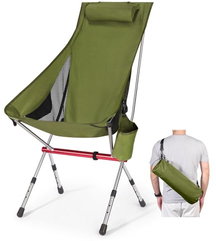 OKYUK Nuova sedia da campeggio pieghevole con schienale alto, tre altezze regolabili, borsa da trasporto leggera e custodia per tazza,Ideale per escursioni, relax in spiaggia e pesca (Verde)