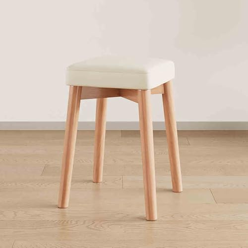 YHDMDQ Portable Wooden Stacking Stools, 18 Backless Square Padded Stools With Anti-Slip Foot, Stackable Morden Counter Chairs For Home Office School Kitchen(Cream)