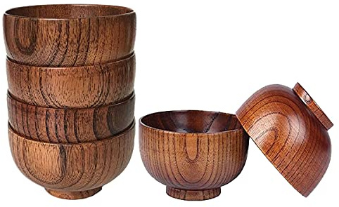 ivamulie Set di 6 ciotole in legno per zuppa, salsa, caffè, tè – prodotto naturale, fatto a mano