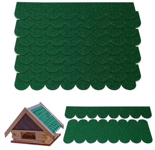 Roofing Felt for Bird House, Roof Shingles for Garden Shed, 32 Pieces Waterproof Mini Roofing Felt Shingles, Self-Adhesive Roofing Felt for Bird House, Nesting Box, Rabbit Hutch Insect Hotel (Green