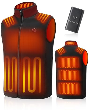 TODWARM Heated Gilet for Men with Power Bank, Heated Vest 15 Heating Zones Fleece Lightweight 16000mAh 7.4V Mens Heated Gilet for Hunting Fishing Skiing Motorcycling Outdoor Sport Black L