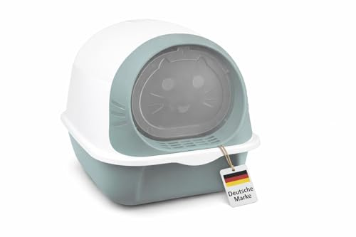 LINUMA® Lettiera per gatti con tappetino per lettiera e pala per gatti, lettiera per gatti, lettiera con coperchio, lettiera per gatti e gatti, colore: verde menta