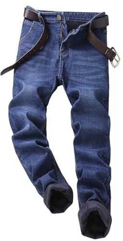 Generisch Jean thermique pour homme avec doublure en polaire Sherpa - Coupe droite - Pantalon d'hiver doublé - Jean chaud et confortable pour les jours froids, 34