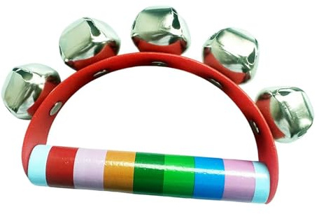 QUXVUIS Tambourin portatif en Bois Joyeux avec clochettes métalliques, Instrument de Musique Amusant pour Les Enfants Qui développent Leurs compétences et s'amusent. Petit Tambourin à Main.