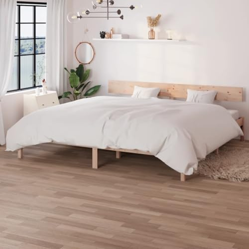 RMIHSJG Letto matrimoniale in legno massiccio di pino 180 x 200 cm, con robusta rete a doghe e testiera classica per un comfort ottimale durante il sonno