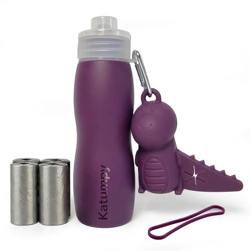 Katumpy® Set per la pulizia della bottiglia Pipi Cane | Bottiglia in silicone pieghevole, portatile e antigoccia da 400 ml | Include dispenser per sacchetti usati e 4 rotoli di sacchetti per cani |