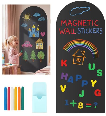 Magnetisk väggdekal 45 x 100 cm, magnetisk tavla för barn, magnetisk vägg för barn, magnetisk väggdekal, magnetisk tavla med penna, för lekrum, hem, klassrum (svart, 1)