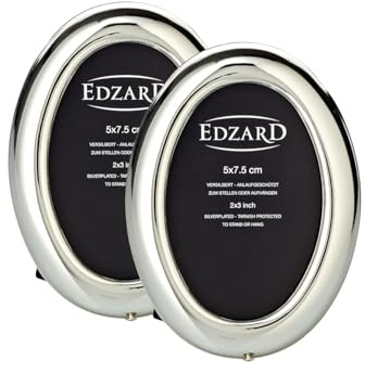 EDZARD Juego de 2 mini marcos de fotos ovalados para fotos, 5 x 7 cm, chapado en plata, no se empaña, con parte trasera de terciopelo, marco para fotos
