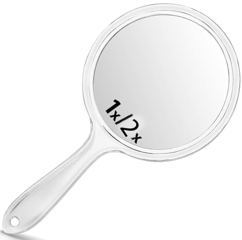 Dmhwd handspegel, förstoringsspegel – dubbelsidig 1X/2X, transparent liten sminkspegel med handtag, bärbar för badrum resor frisörsalong, gåva för kvinnor flickor män