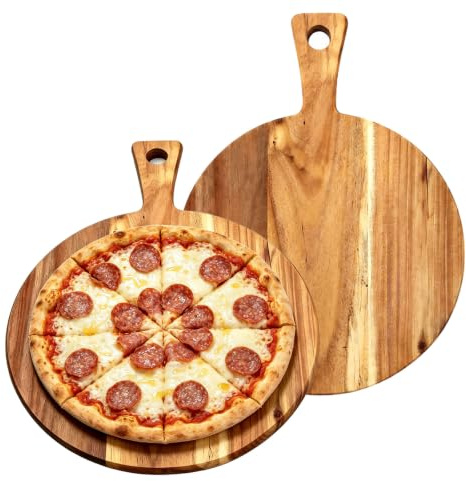 JUNANDHBAO Uppsättning av 2 pizzabrädor för pizza, skärbräda i trä med handtag, pizzatallrik 40 x 30 cm, pizzabräd, stor pizzatallrik, pizzatallrikar, träpizzatallrikar, pizzatallrikar, pizzatallrikar