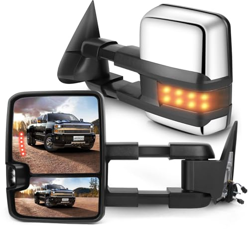 SCITOO Tow Mirrors fit 1988-1998 for Chevy for GMC C/K 1500 2500 3500 1992-1999 for GMC C/K 1500 2500 for Suburban Tahoe Yukon with Power Chrome Smoke Led Signals Pair Side Mirrors