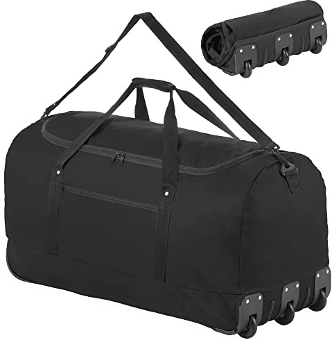 TravelZ Größe Reisetasche mit Rollen 100L - Faltbare Reisetasche XXL - Große Sporttasche mit Räder (schwarz)