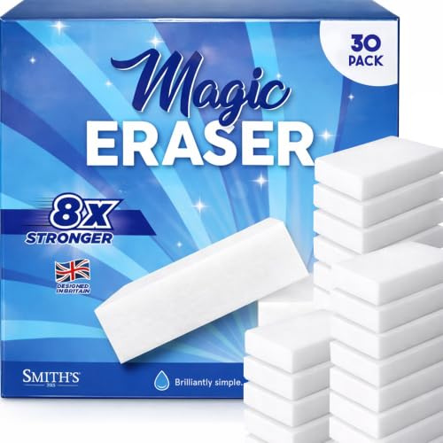 Magic Eraser Sponge for Walls by Smith’s® | 30 Pack | Melamine Sponge | 8x More Effective on Tough Marks | Trainers & Shoes | Trusted by Professional Cleaners | Just Add Water | Rinse & Reuse