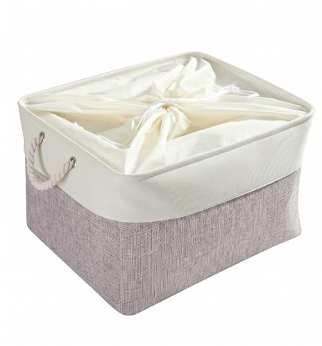 Mangata scatole per Armadio Extra Grande, Grande contenitori per Armadio, Cesto portaoggetti Pieghevole con Manici per Vestiti, Asciugamani, Giocattoli (Tela, Bianco Grigio)