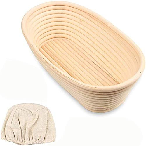 Ovaler Brotkorb, Gärkörbchen für Teig, natürliches Rattan, Banneton, Brotform, Sauerteig, Gärkorb, für professionelle Heimbäcker mit Stoffeinsatz (25 x 15 x 8 cm)