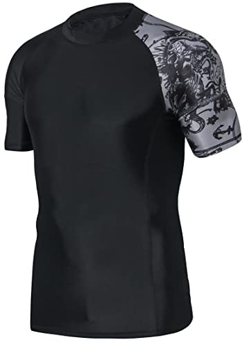 HUGE SPORTS Camiseta de Baño de Manga Corta para Hombres Rashguard de Compresión (Piratería,L)