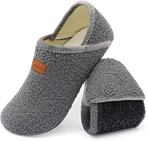 XIHALOOK Womens Mens Soft House Slippers Warm Shoes with Rubber Sole Dark Grey, 7-7.5 Women/5.5-6 Men
