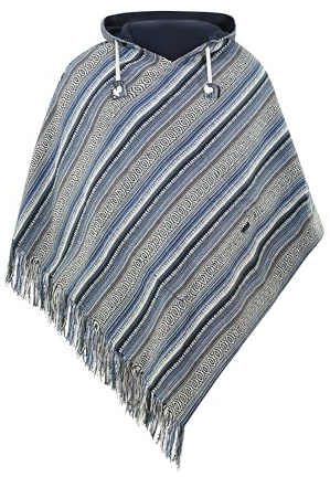 virblatt - Poncho Män | 100 % bomull | Mexikansk poncho Män Baja Hoodie Poncho Hooded Pancho varm poncho med huva vintercape - Abajo blå, Blue2, XXL
