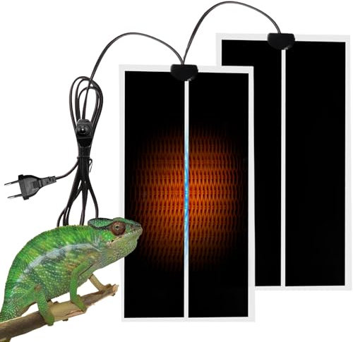 SPORWAY Reptil Heizmatte 2 Stück, Terrarium Heizmatte Temperaturregler Wärmematte, Einstellbar Reptil Heizmatte für Reptilien Schildkröten Schlangen Eidechse Gecko Einsiedlerkrebs Amphibien - 15X28CM
