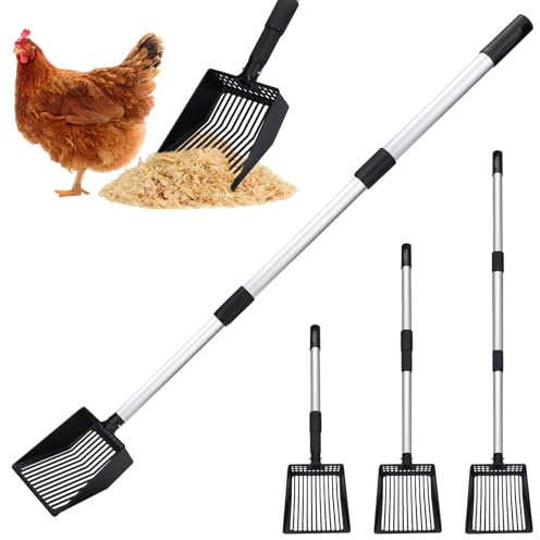 BABORUI Metall-Hühnerkotschaufel, dehnbare Streuschaufel für Huhn (53,3 bis 100,9 cm), abnehmbare Edelstahl-Reinigungswerkzeuge, robuste Kotschaufel für Hühnerstall-Zubehör