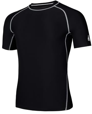 AMZSPORT Maglietta Rash Guard da Uomo, Protezione UV UPF 50+, T-Shirt a Manica Corta, Gilet di Protezione Solare ad Asciugatura Rapida per Nuoto, Surf, Pesca, Corsa, Nero, XXL