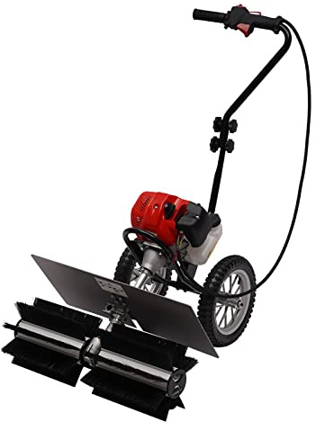 Barredora de gasolina grande, motor de 2 tiempos, 43 cc, barredora de 60 cm de ancho, palanca de gas sin niveles en el mango ergonómico, recogedor de hojas y quitanieves para hojas, suciedad y nieve