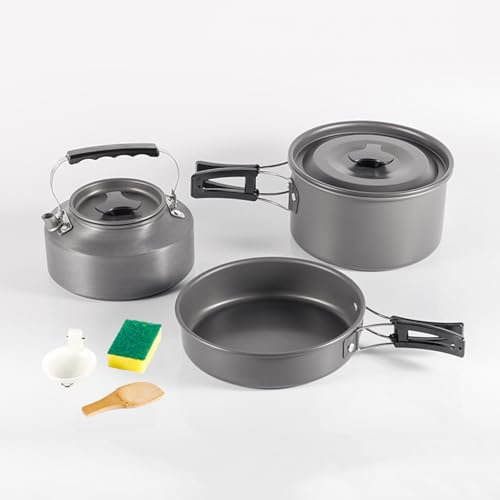 Walkervo Set di Pentole da Campeggio Gavette per 1-3 Persone Leggero E Compatto Pentole Padella Bollitore da Campeggio per Campeggio Trekking Escursioni Cucina Outdoor E Picnic