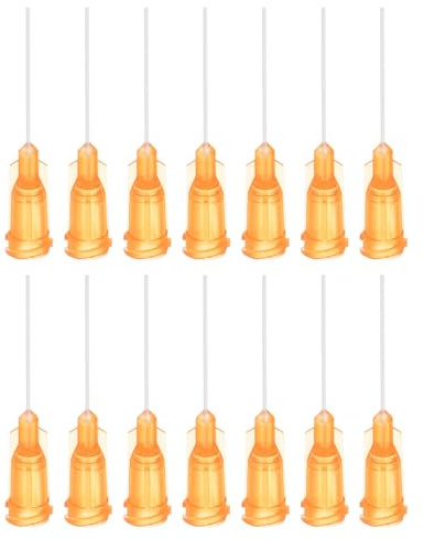 QUARKZMAN 50 Pcs de Seringues en Plastique de 27G, 1 (Pouce) avec Embout en Pp et Aiguille Flexible en Pp pour Pistolet à Colle Liquide, Couleur Orange