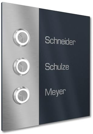 Graviers Design Campanello plurifamiliari con LED pressione incisione di 3 nomi - V2A acciaio inox 140x150 mm Verniciatura a polvere RAL 7016 - incasso selezionabile da esterno per porta