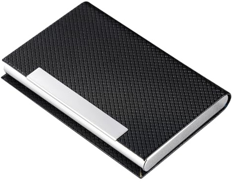 sundee Porte-cartes de visite professionnel en métal et cuir pour homme et femme, porte-cartes fin avec magnétique, portable et élégant pour les réseaux sociaux, 24023 Lf-noir, Moderne