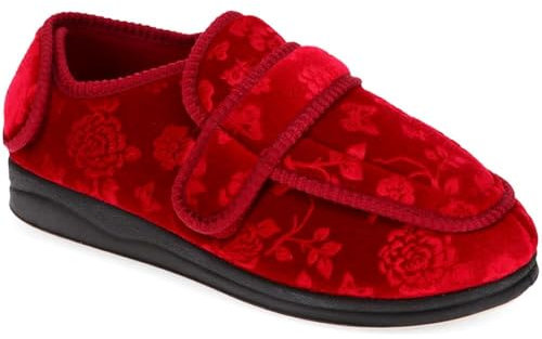Pavers Touch Fastening Full Slipper - Burgundy Floral Size 7