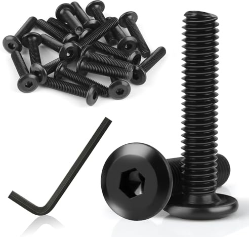 20 stycken M6-skruvar, platta huvudskruvar M6 x 30 mm svart, insexnyckel skruvar kolstål med Hex Key, linshuvudskruvar M6-plåtskruvar för reparation och montering