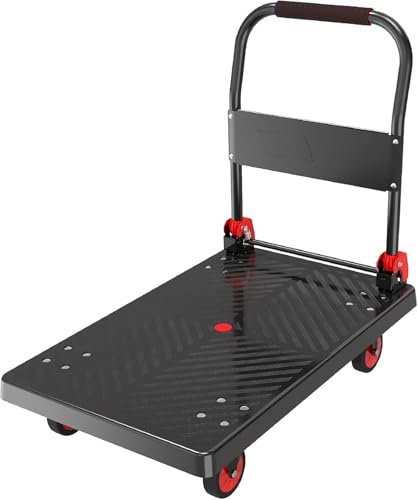 MYVVKIA Carro de Plataforma Carro de Mano Carro de Plataforma Plegable con 4 Ruedas y manija de Metal para Mover Equipaje exprés Carro de Empuje Carro de Empuje silencioso para