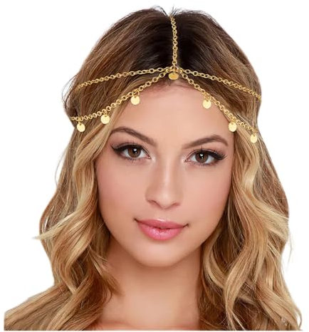 YUNHENTONG Wahrsagerin Kopfschmuck Boho Kopfkette Orientalisch Haarkette Gold Cleopatra Kopfschmuck Gold Stirnkette Haarreif Wahrsagerin Griechische Göttin Accessoires Bollywood Schmuck