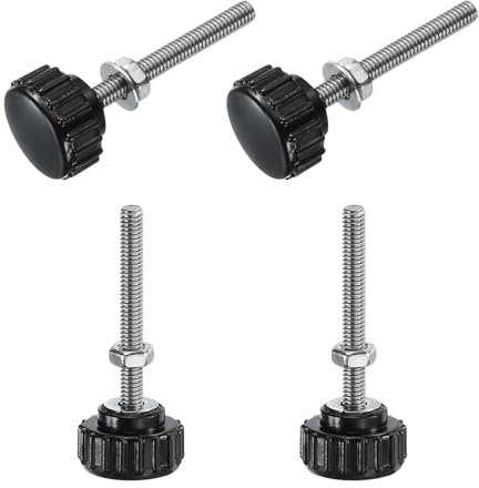 sourcing map 4 Sets Knurled Knobs Thumb Screws with Nuts Washers, Metric M4 x 35mm Male Thread 18mm Plastic Head, 304 Stainless Steel Stud Hand Knobs Clamping Thumbscrews Handles, Black
