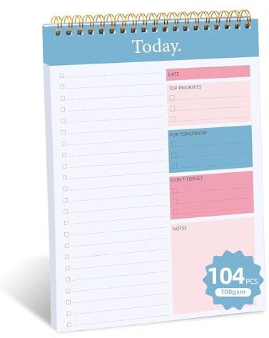 RUKAR Blocco note per lista delle cose da fare, agenda giornaliera senza data, 52 fogli a strappo, 16,5 x 24,9 cm, lista di controllo organizer per la produttività con programma orario per le attività