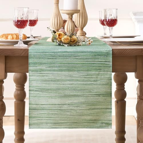 Runner da Tavolo in Stile Rustico Verde Salvia Runner da Tavolo in Strisce Retrò Decorazione Lavabile Tovaglia In Lino per Tavolino da Caffè, Feste, Matrimoni 40 cm x 140 cm