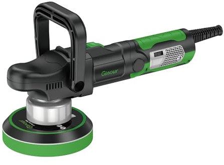 Ginour 1000W Exzenter Poliermaschine für Autoaufbereitung, 6 variable Geschwindigkeiten (2000-6400 OPM), Auto Poliermaschine mit D- und Seitengriff, 150mm/6 Zoll Schleifplatte