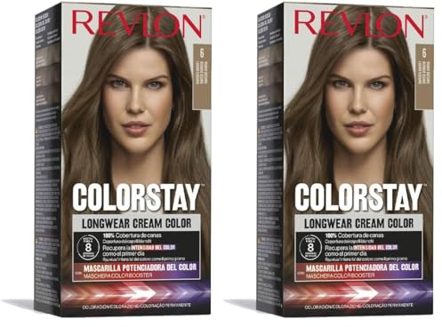 Revlon ColorStay Longwear Cream Hair Color, Colorazione Permanente, Ultra-Nutriente, Senza Siliconi E Oli Minerali, Copertura Capelli Bianchi, Fino A 8 Settimane - 6 Biondo Scuro, 165ml