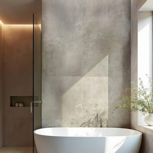 DECOON - Lot de 4 Dalles Murales Douche effet pierre beige - Panneaux muraux salle de bain en SPC 59,2x118,4 cm (2,8 m²) - Étanche, sans joints, pose facile et rapide