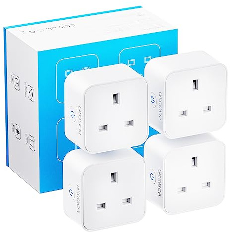 UPXNBOR Smart Plug, Wi-Fi Outlet Compatible with Alexa, Google Home, Wireless Smart Socket with Energy Monitoring, Timer & APP Remote Control, 2.4GHz Wi-Fi Only - No Hub Required 4PCS