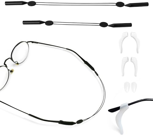 Dreamark 10 Pezzi Ferma Occhiali In Silicone,10 Pezzi Naselli per Occhiali Antiscivolo Silicone,4 Pezzi Cinturino per Antiscivolo Senza Coda per Uomini, Donne, Bambini