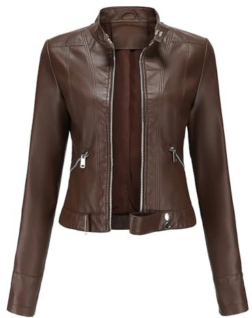 Cocila Petit Manteau Court En Cuir Pour Femmes Couleur Unie Veste à Col Montant Noir (Coffee S) Blouson D'ÉTé Ski Grande Taille Polaire Doudoune 3/4 Hiver Aviateur Baseball