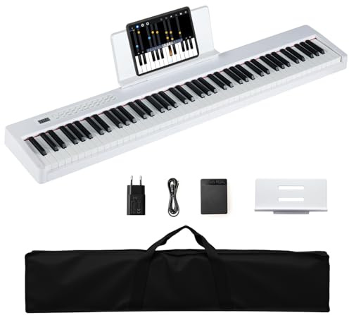 COSTWAY Keyboard Piano 88 Tangenter, Digitalt Piano med MIDI, Sustain-Pedal, Musikstativ och Bärväska, Bärbart Elektriskt Piano för Nybörjare, Barn och Vuxna Vit