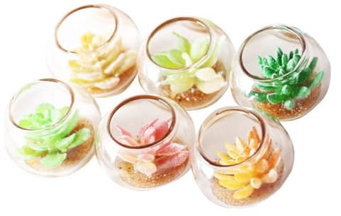 Cabilock 6 Pièces Mini House Potted Plant Décor Modèle de Plantes Miniatures Réalistes pour Décoration Maison Accessoires Miniatures pour Maison Style Aléatoire Plante Artificielle