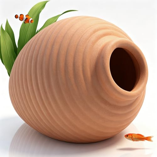 MC MEICHUANG Ceramic Aquarium Decor - Betta Fish Breeding Cave, Pot Shaped Hideout Shelter for Small Fish Shrimp, Crab, Aquatic Pets, Brown Fish Tank Ornament