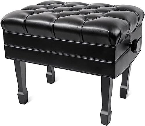 SnamicE Pianopall sminkbordsbänk med inre solid flip-top extra musikförvaring justerbart vadderat tangentbord äkta läder höjd,